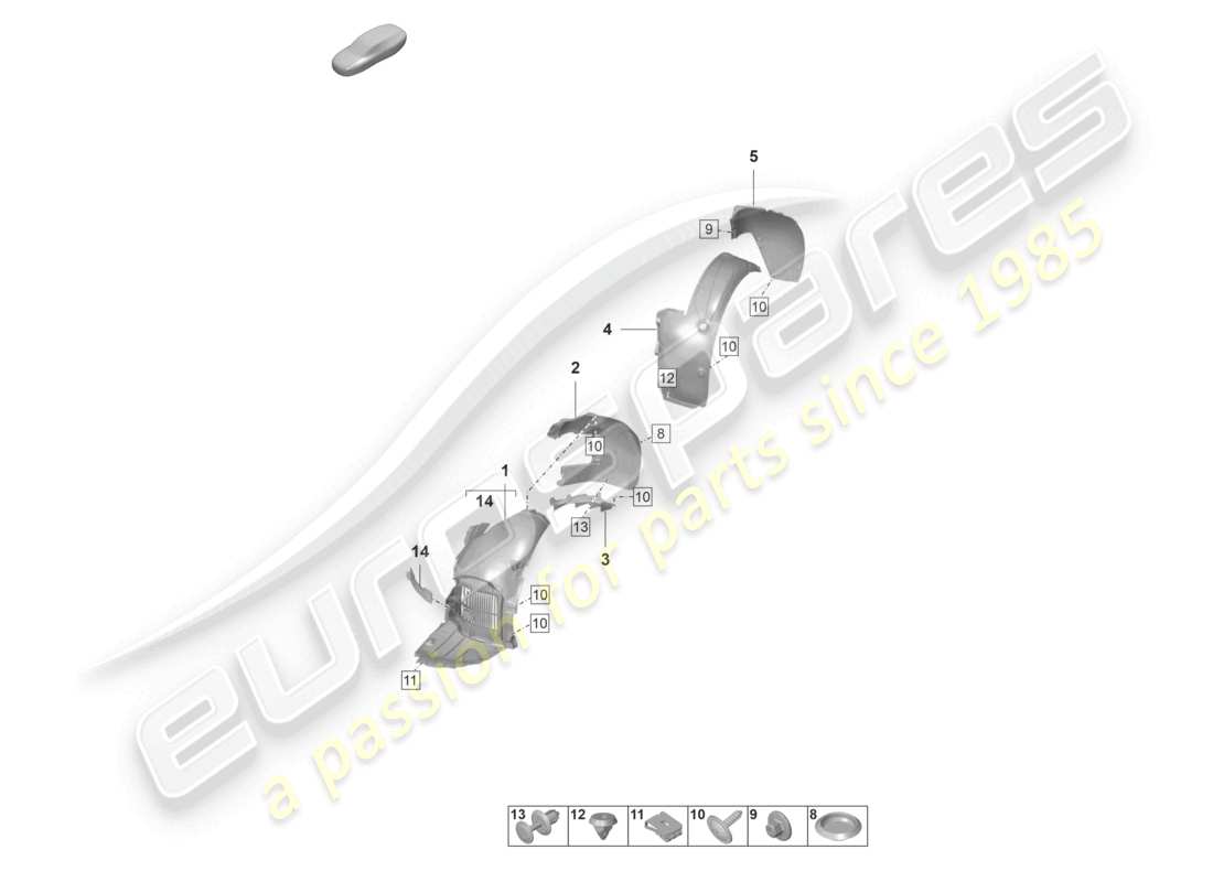 porsche 992 gt3/rs/st (2021 - 9j1) wheel housing liner part diagram