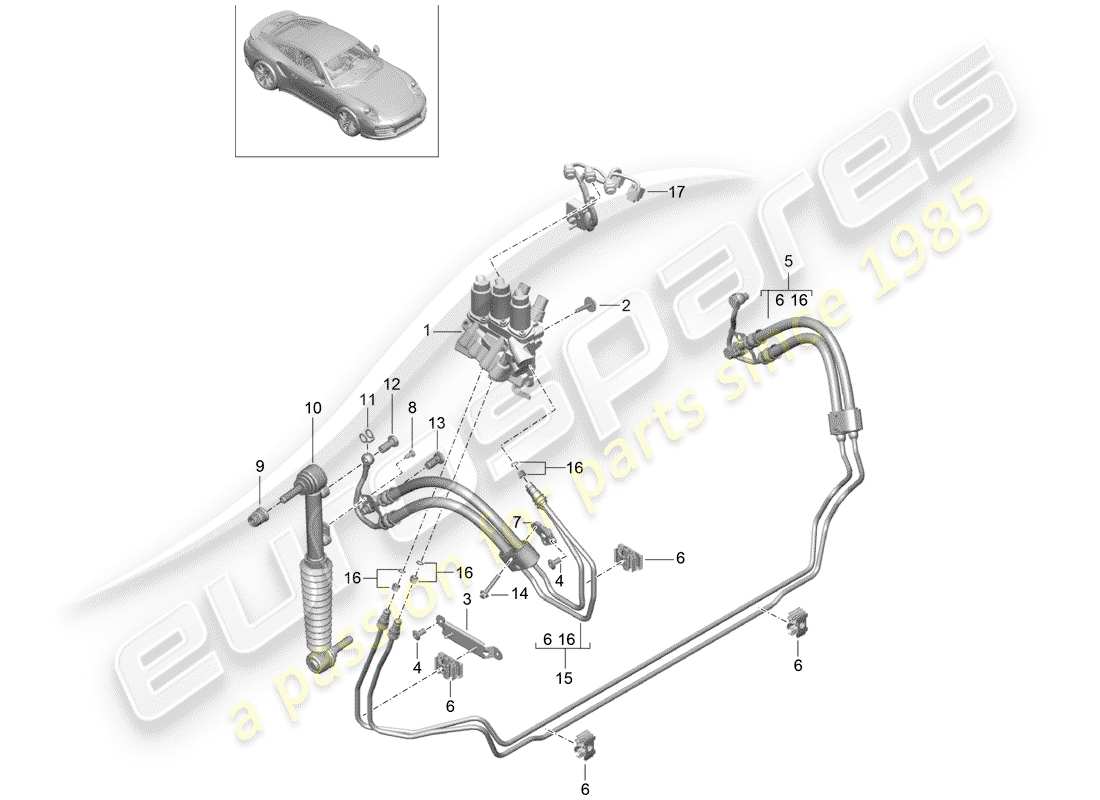 porsche 991 turbo (2018) hydraulic line part diagram