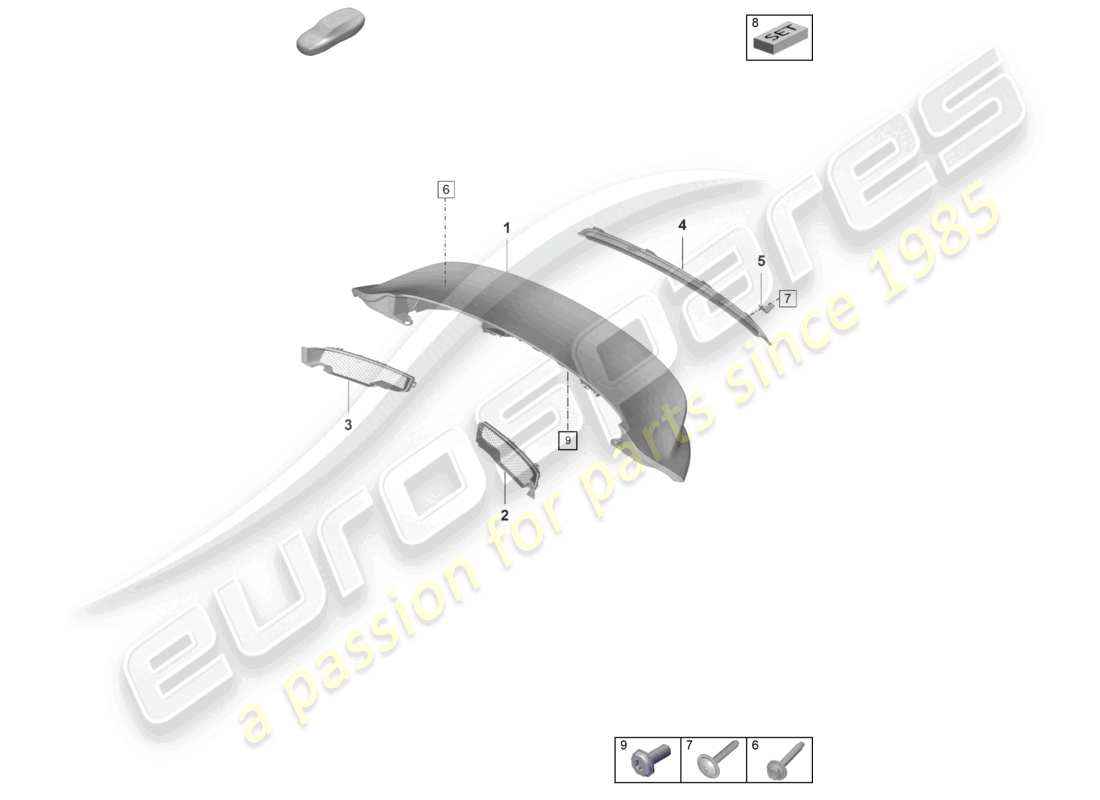 porsche 992 gt3/rs/st (2021 - 9j1) rear spoiler part diagram