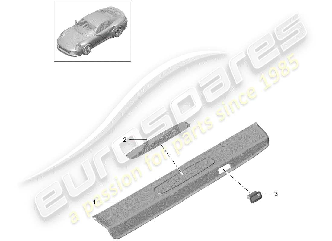 porsche 991 turbo (2018) scuff plate - sill panel part diagram