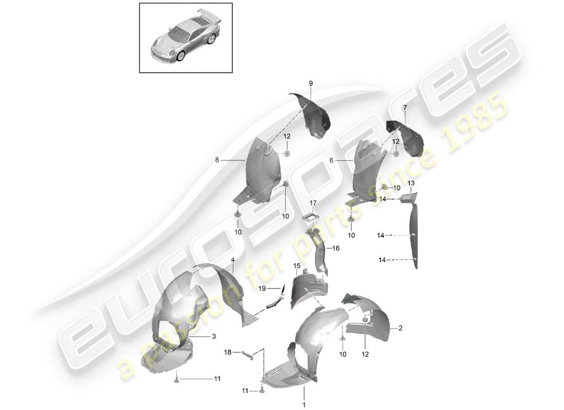 porsche 991 turbo (2018) wheelhouse protector part diagram