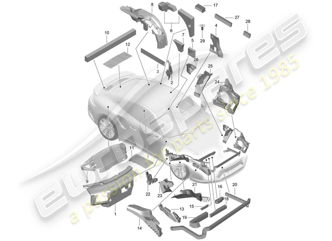 porsche 991 turbo (2018) body shell part diagram