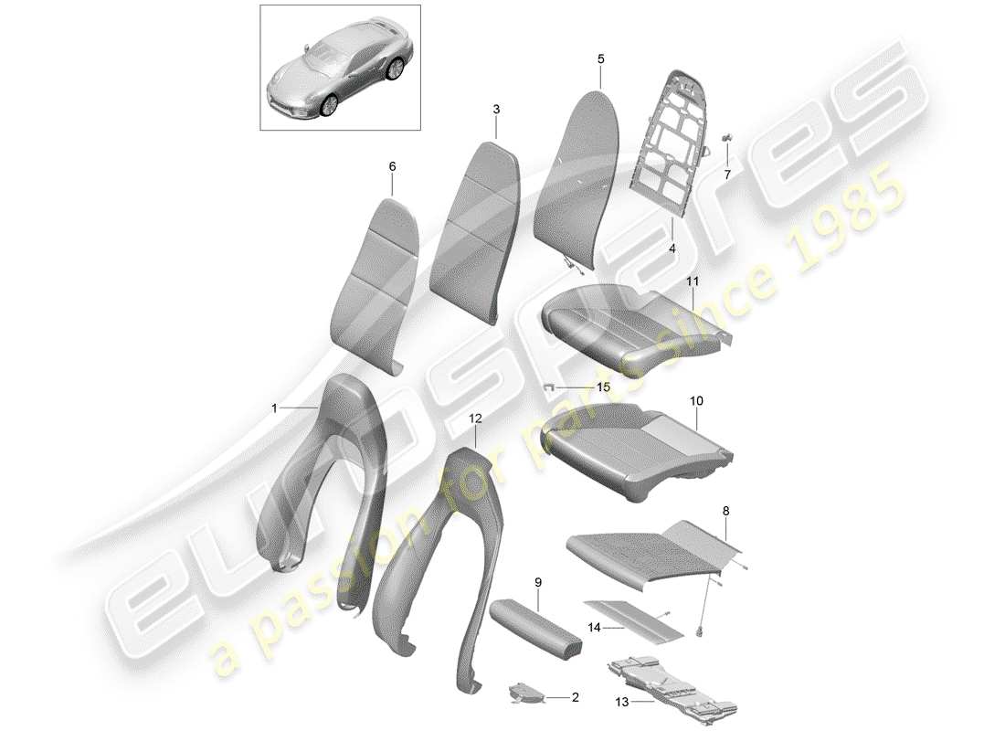 porsche 991 turbo (2018) foam part part diagram