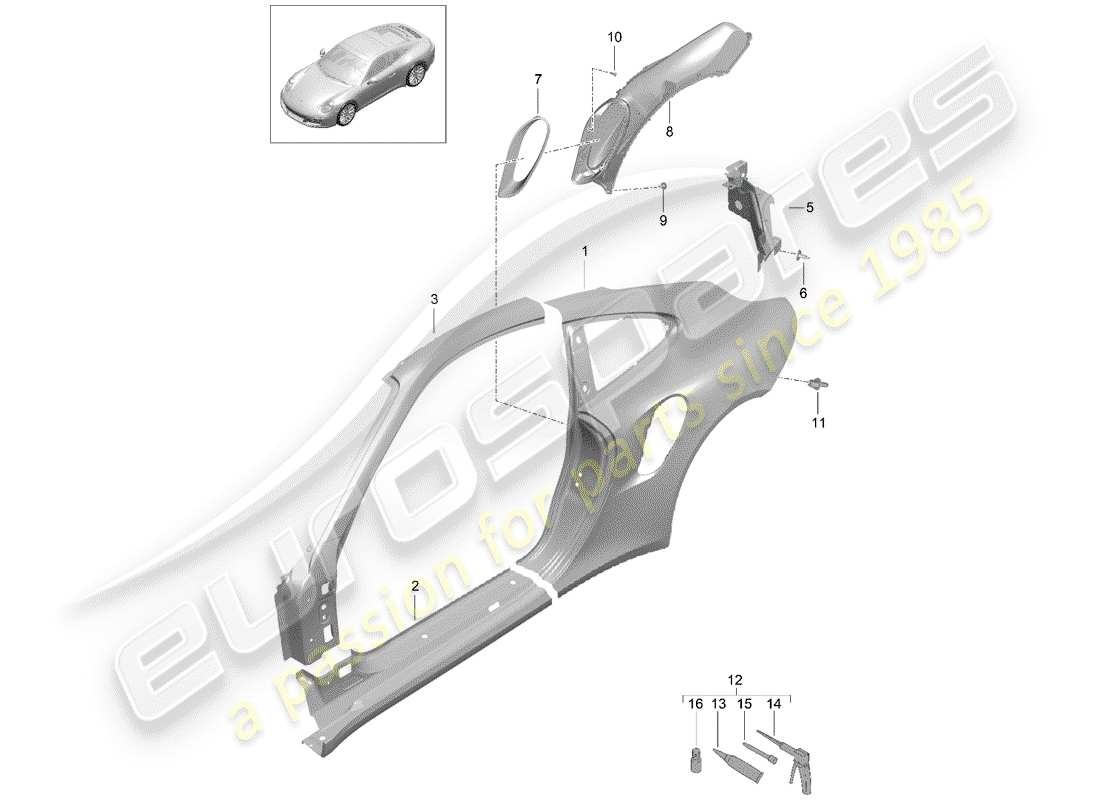 porsche 991 turbo (2018) side panel part diagram