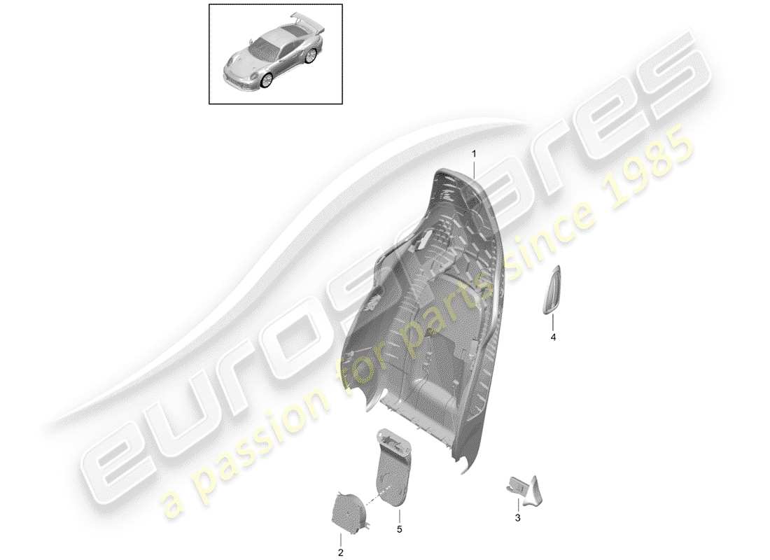 porsche 991 turbo (2018) backrest shell part diagram