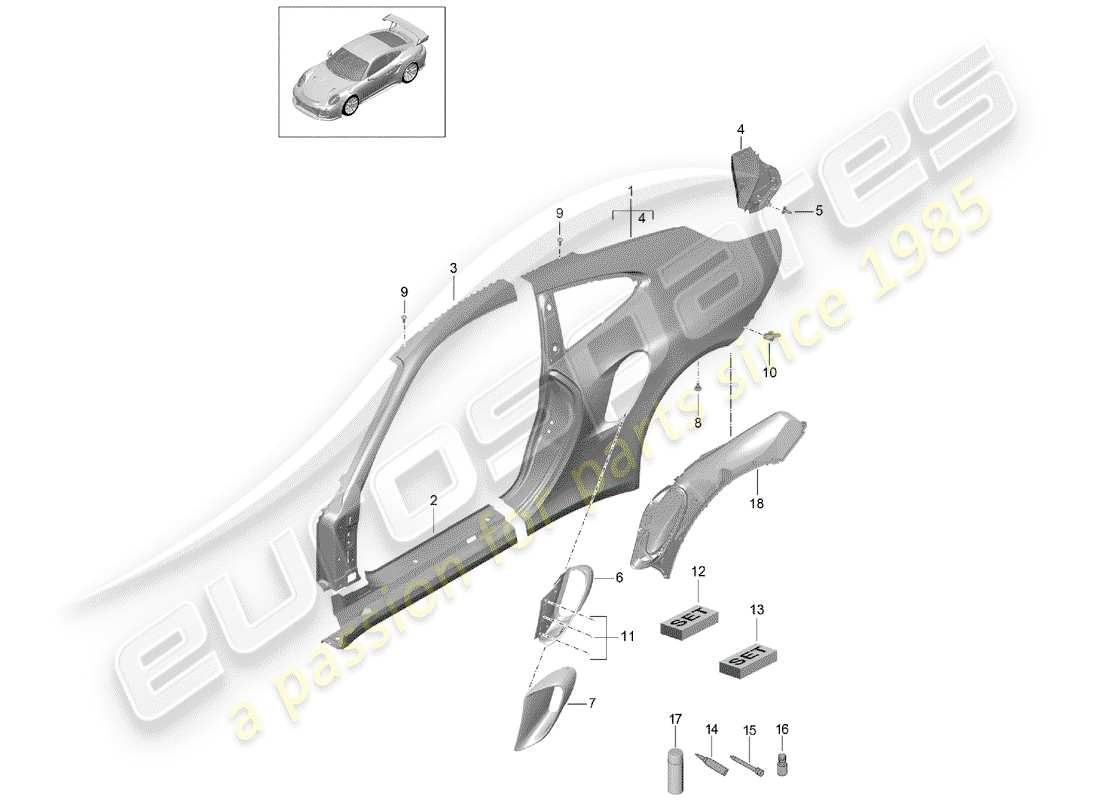 porsche 991 turbo (2018) side panel part diagram