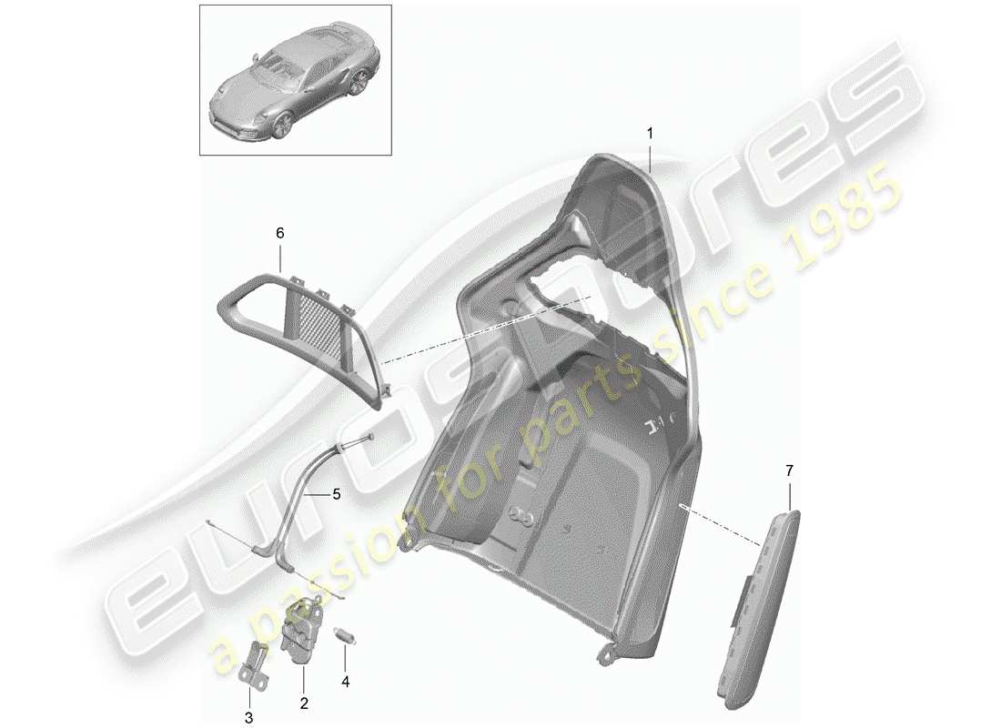 porsche 991 turbo (2018) backrest shell part diagram