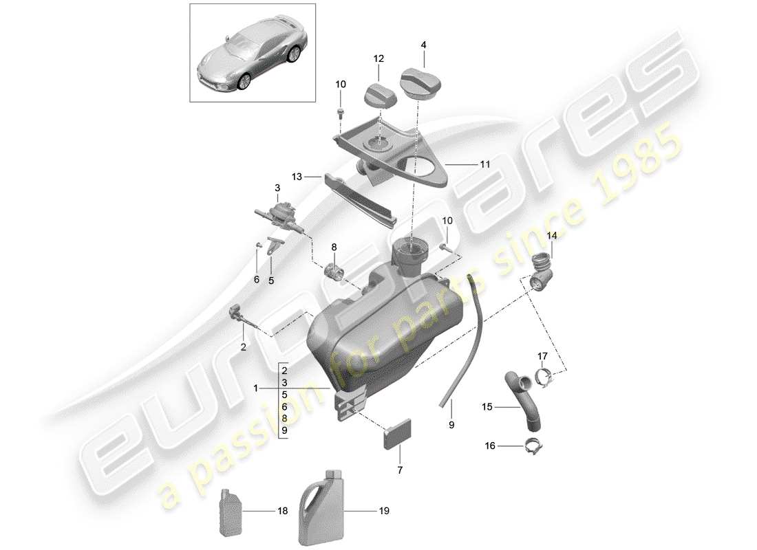 porsche 991 turbo (2018) water cooling part diagram