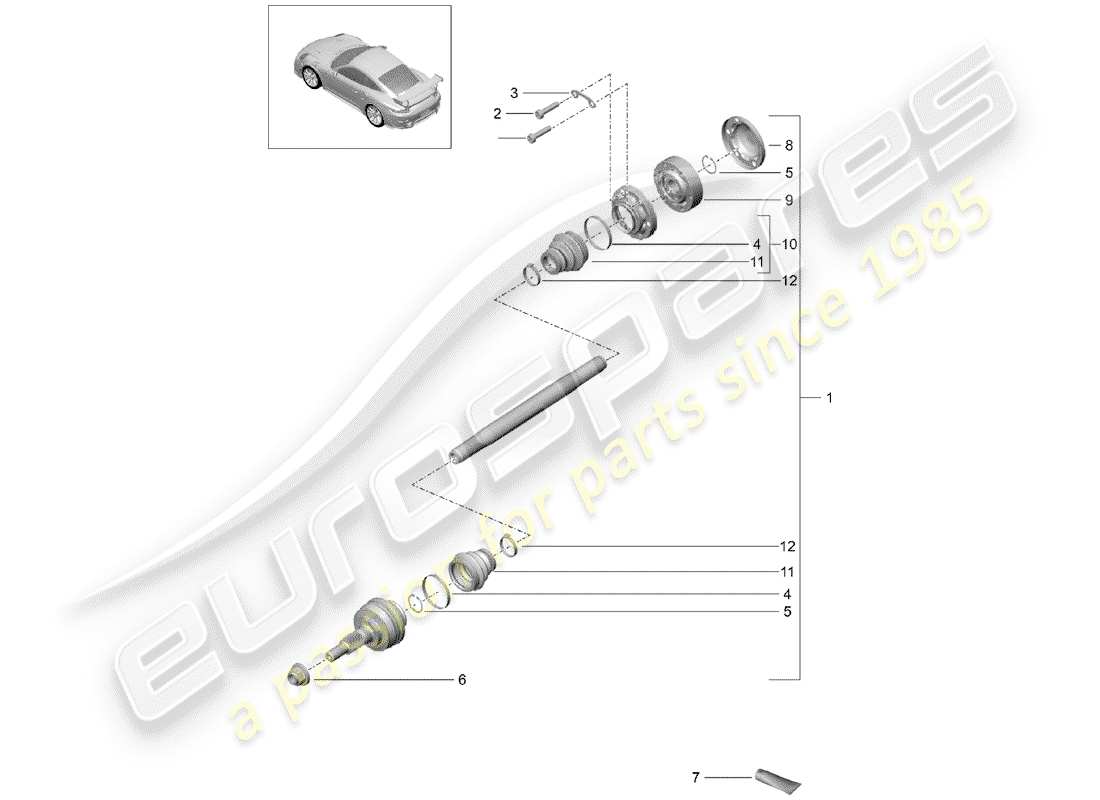 porsche 991 turbo (2018) drive shaft part diagram