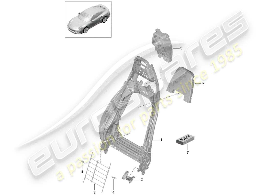 porsche 991 turbo (2018) frame - backrest part diagram