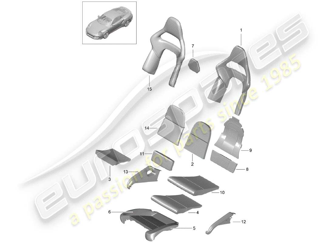 porsche 991 turbo (2018) foam part part diagram