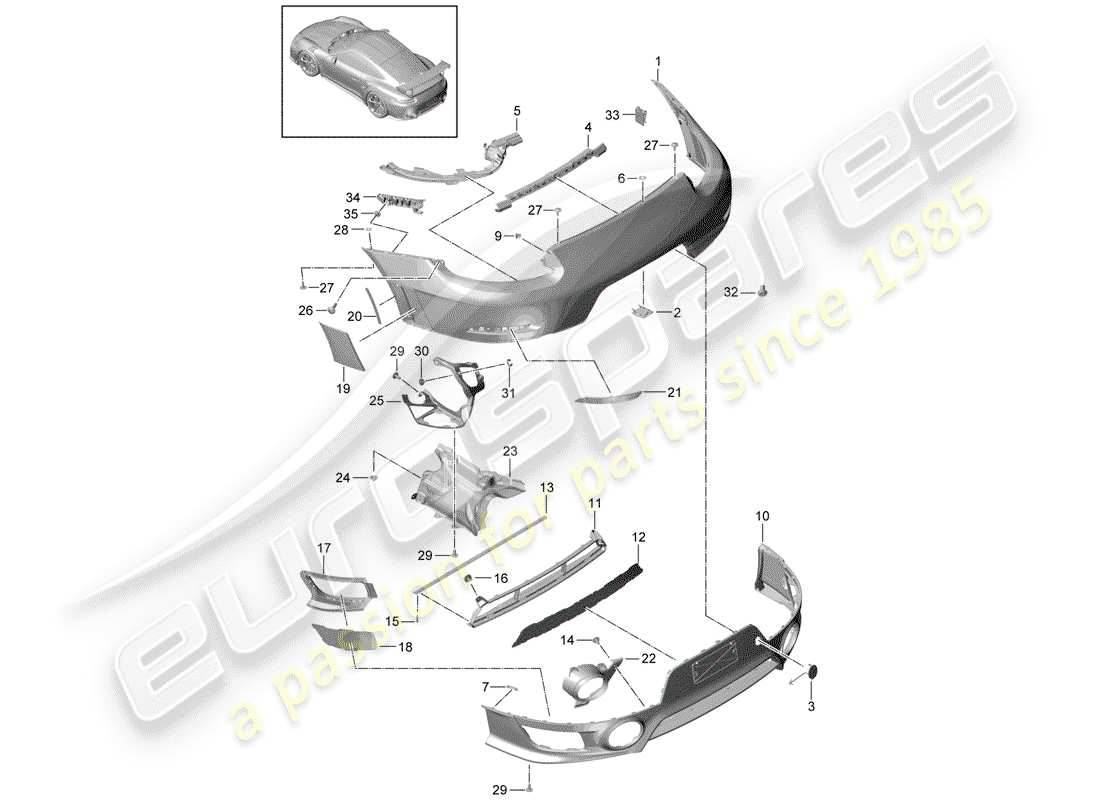 porsche 991 turbo (2018) bumper part diagram