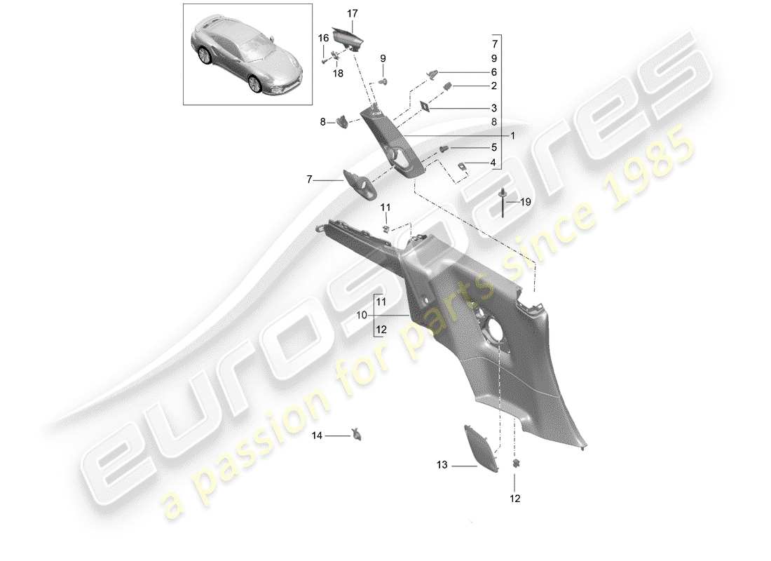 porsche 991 turbo (2018) quarter trim panel part diagram