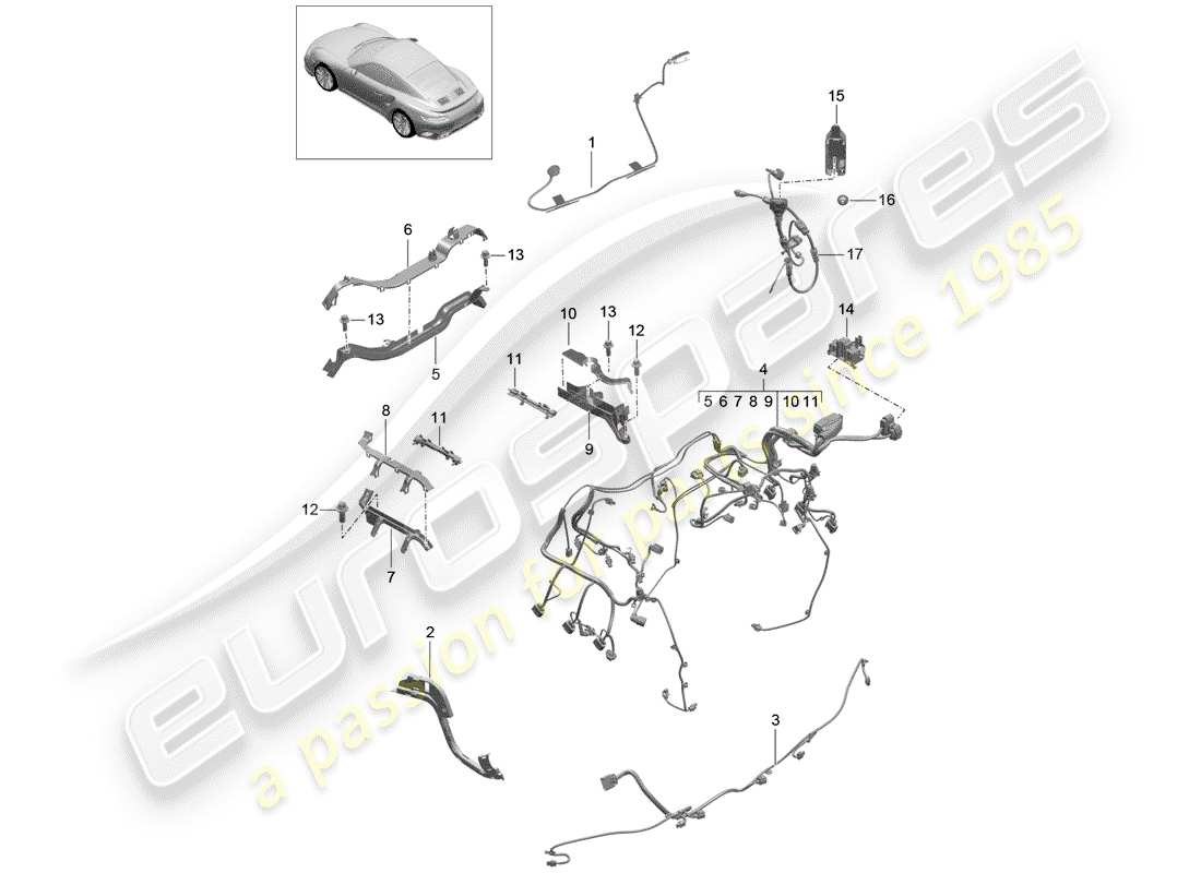 porsche 991 turbo (2018) wiring harnesses part diagram