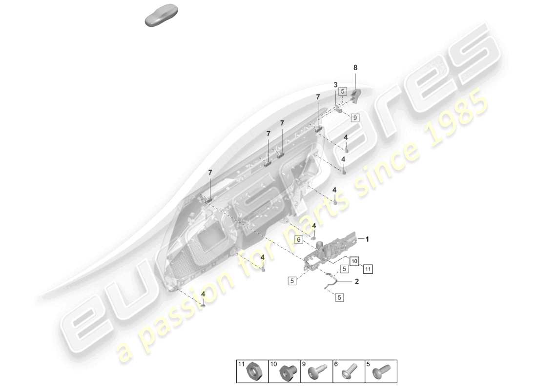 porsche 992 gt3/rs/st (2021 - 9j1) door panel fasteners accessories part diagram