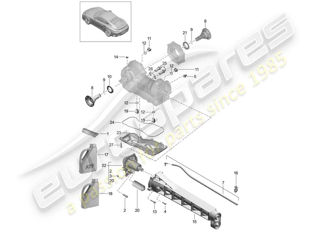 porsche 991 turbo (2018) front axle differential part diagram