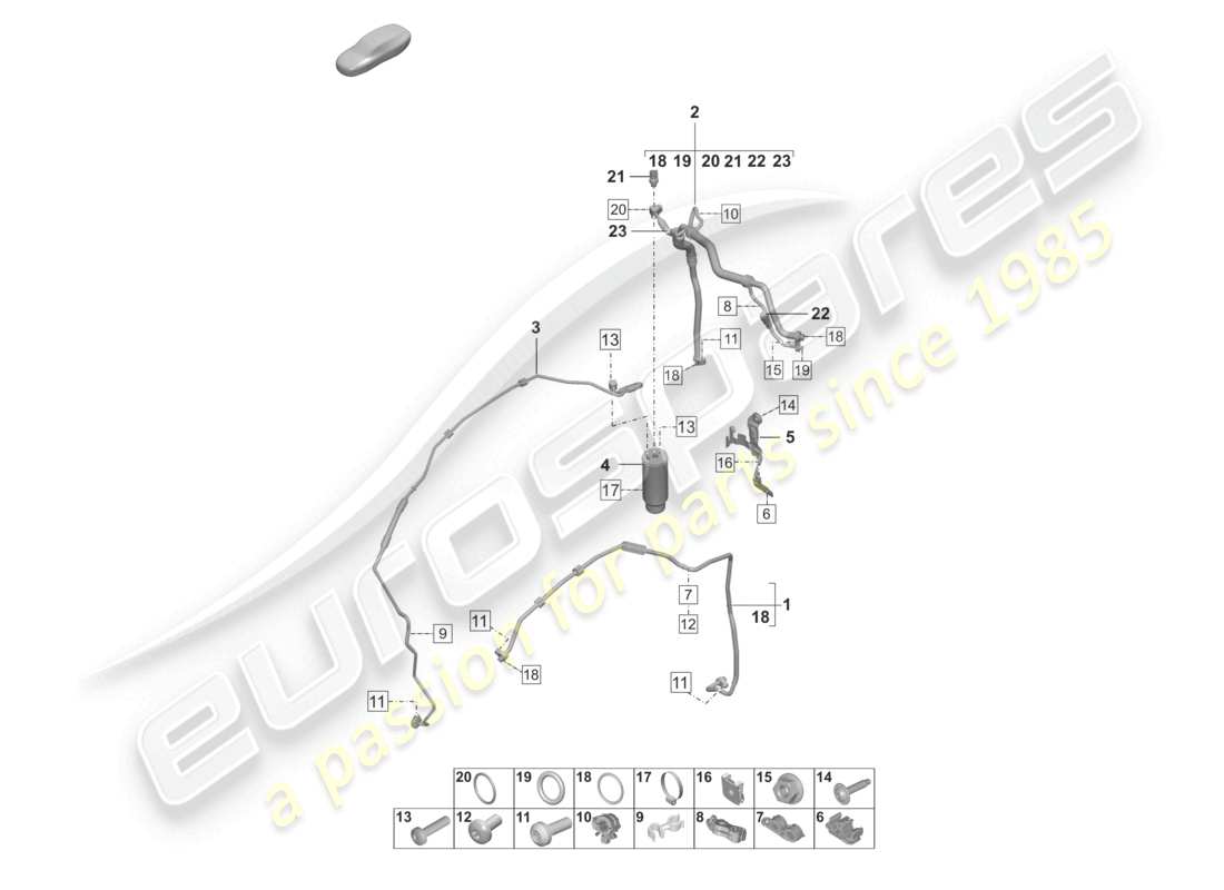 porsche 992 gt3/rs/st (2021 - 9j1) air conditioning rhd refrigerant line (expansion valve >drier) part diagram