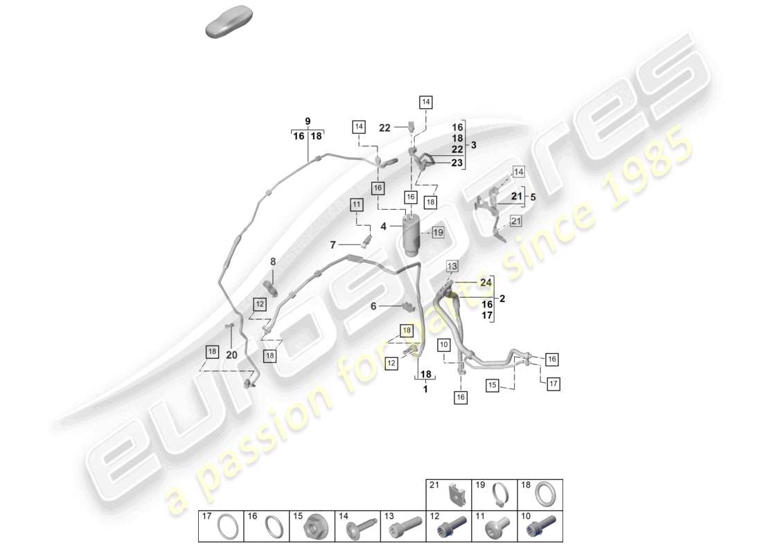 porsche 992 gt3/rs/st (2021 - 9j1) air conditioning lhd refrigerant line (expansion valve >drier) part diagram