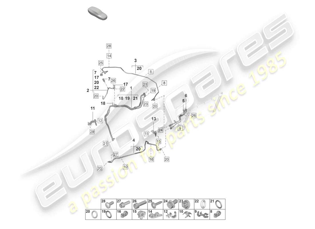 porsche 992 gt3/rs/st (2021 - 9j1) air conditioning lhd refrigerant line (expansion valve >drier) part diagram