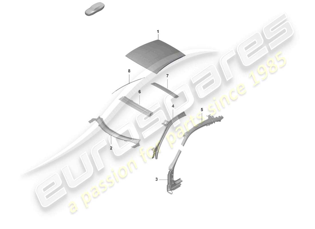 porsche 992 gt3/rs/st (2021 - 9j1) roof a-pillar part diagram