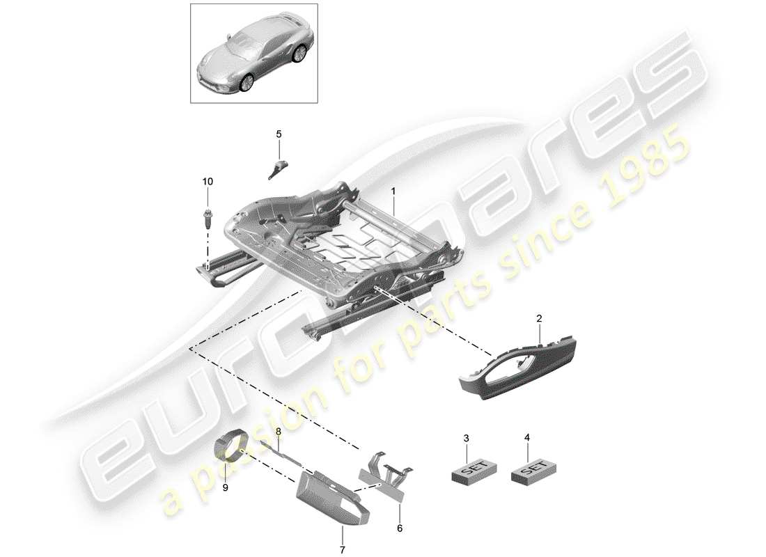 porsche 991 turbo (2018) seat frame part diagram