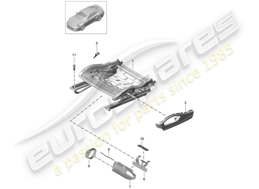 porsche 991 turbo (2018) seat frame part diagram