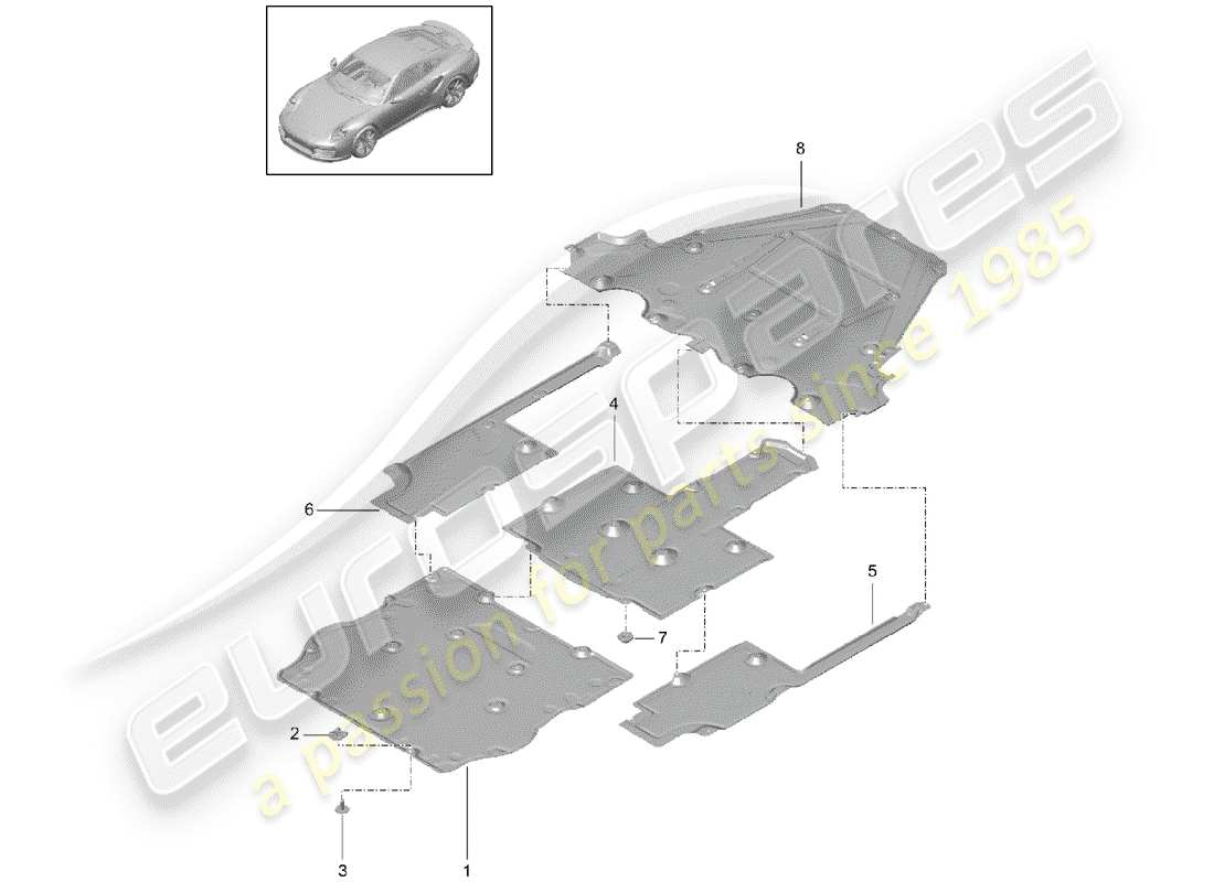 porsche 991 turbo (2018) underbody part diagram