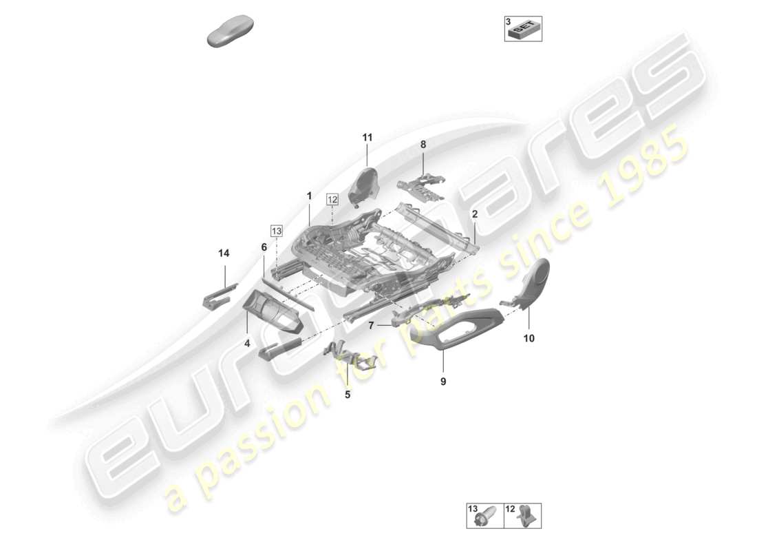 porsche 992 gt3/rs/st (2021 - 9j1) seat frame accessories sundry part diagram