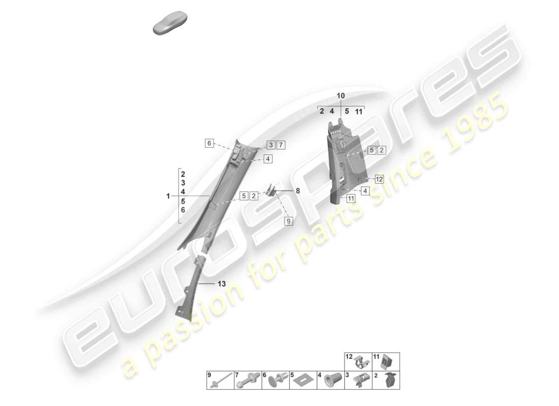 porsche 992 gt3/rs/st (2021 - 9j1) a-pillar trim b-pillar trim part diagram