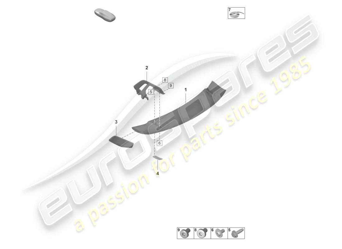 porsche 992 gt3/rs/st (2021 - 9j1) rear spoiler part diagram