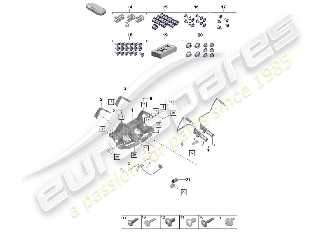 porsche 992 gt3/rs/st (2021 - 9j1) rear spoiler part diagram