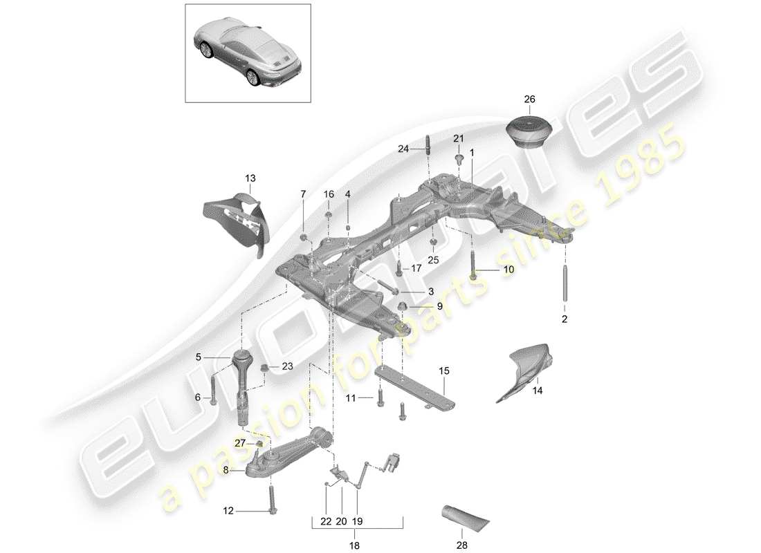 porsche 991 turbo (2018) cross member part diagram