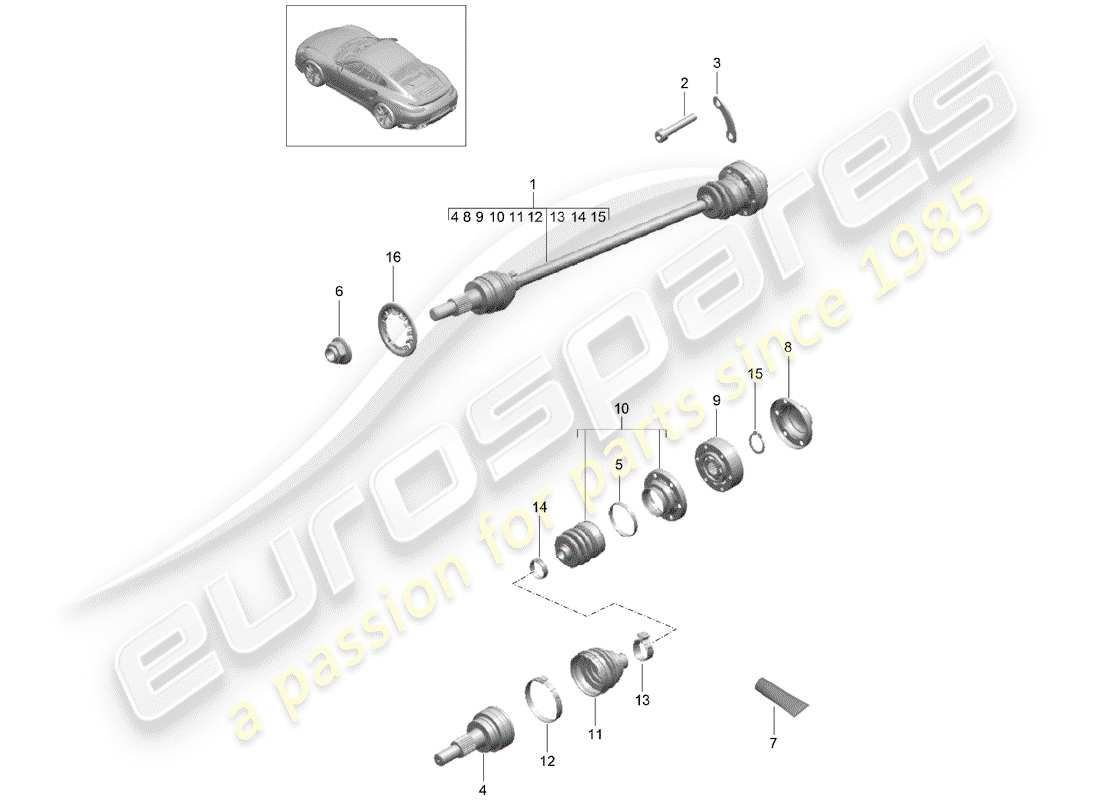 porsche 991 turbo (2018) drive shaft part diagram