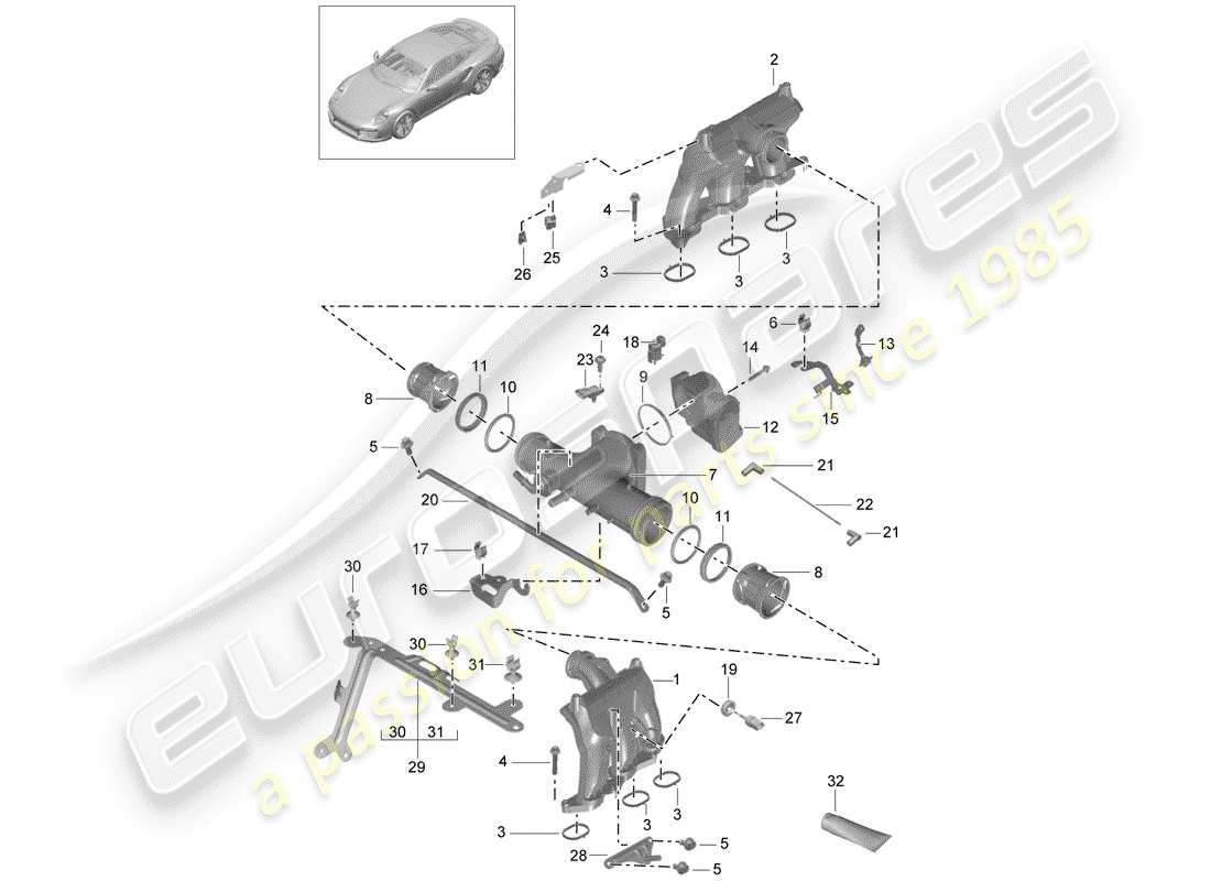 porsche 991 turbo (2018) intake air distributor part diagram