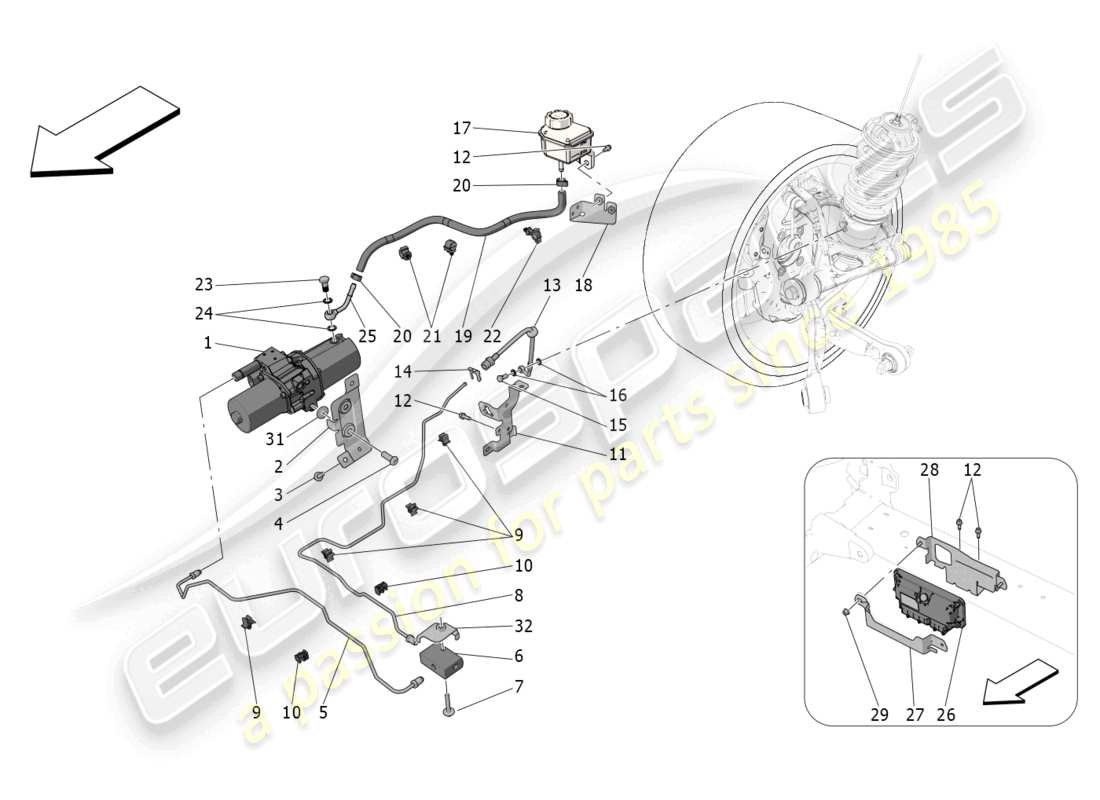 maserati mc20 cielo (2023) hydraulic system front axle lift part diagram