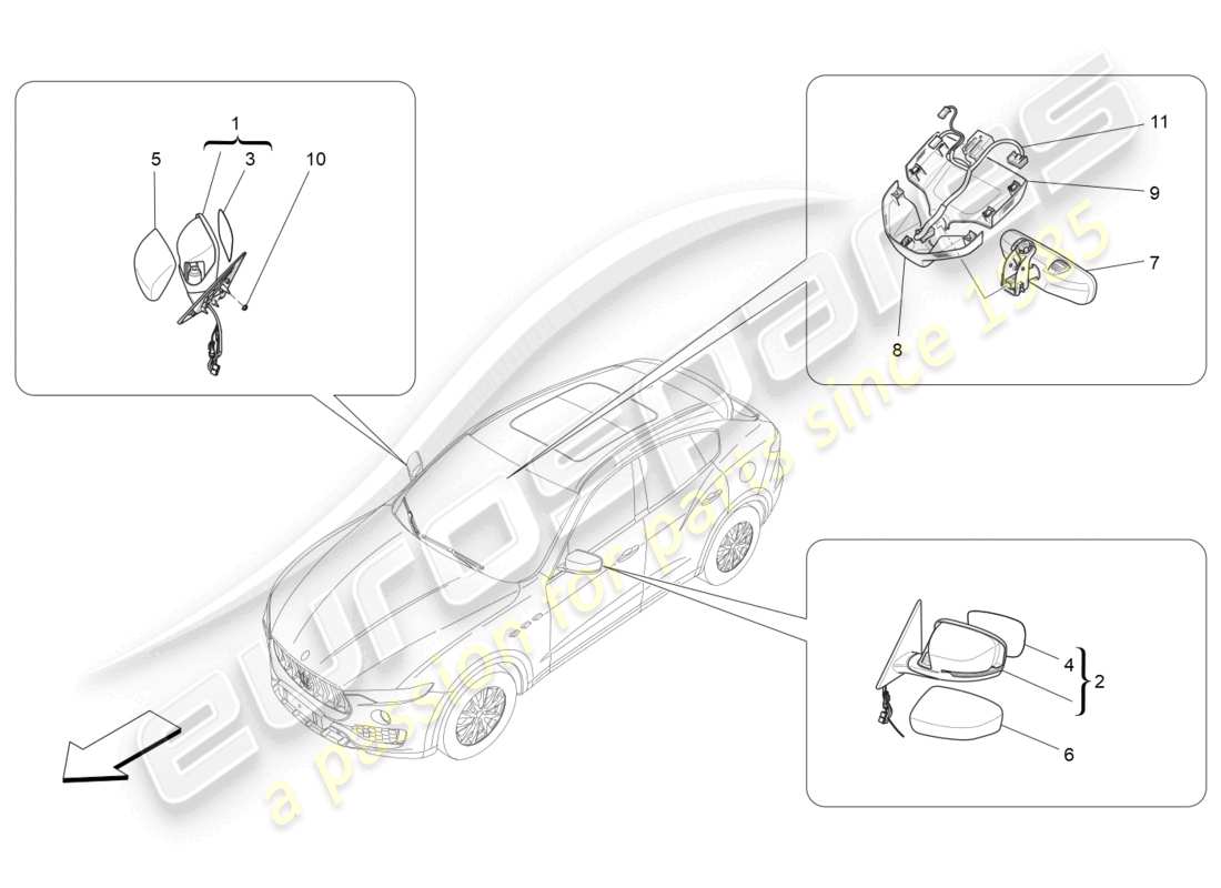 maserati levante (2019) internal and external rear-view mirrors part diagram