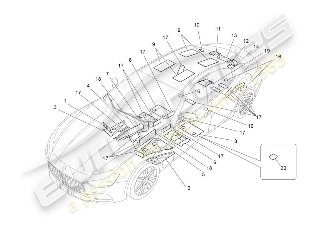 maserati ghibli fragment (2022) sound-proofing panels inside the vehicle part diagram