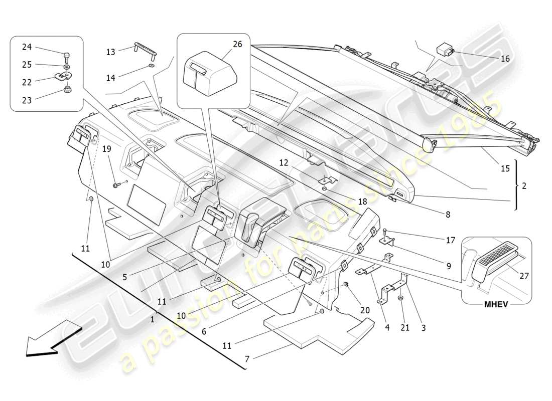 maserati ghibli fragment (2022) rear parcel shelf part diagram