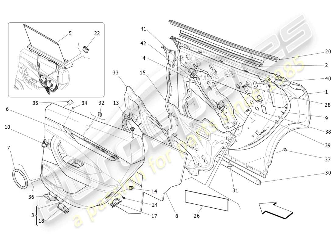 maserati levante gts (2020) rear doors: trim panels part diagram