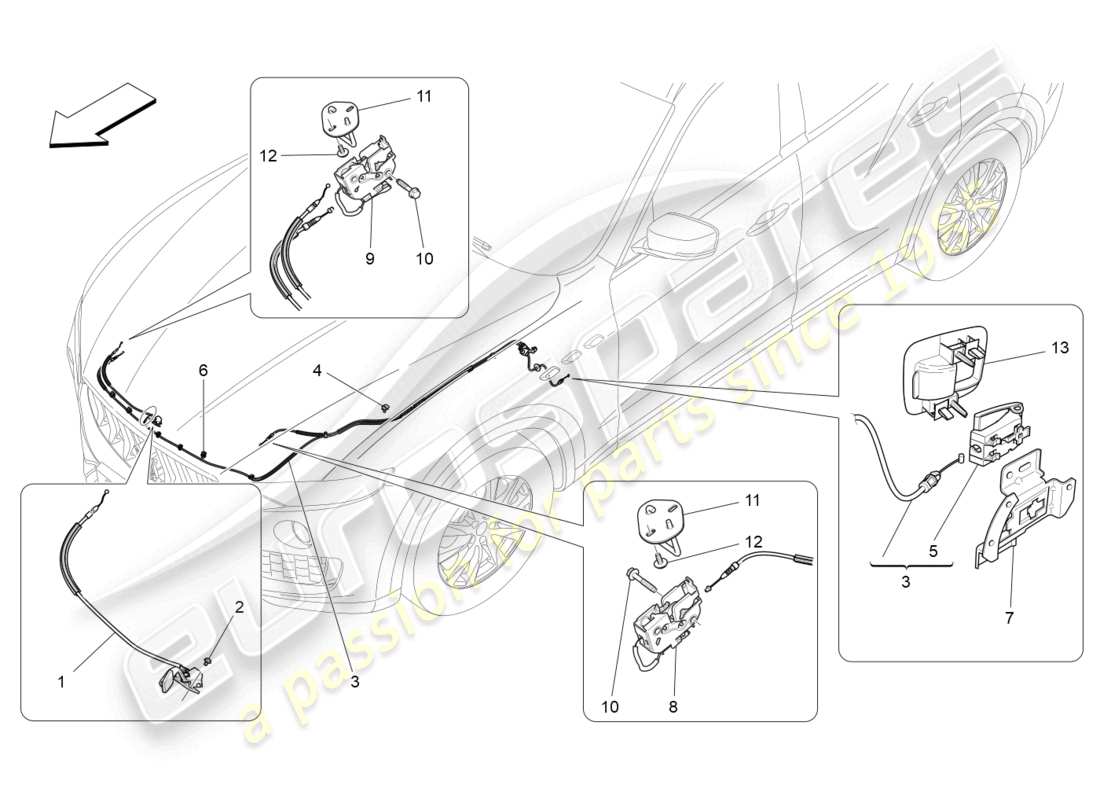 maserati levante trofeo (2020) front lid opening button part diagram