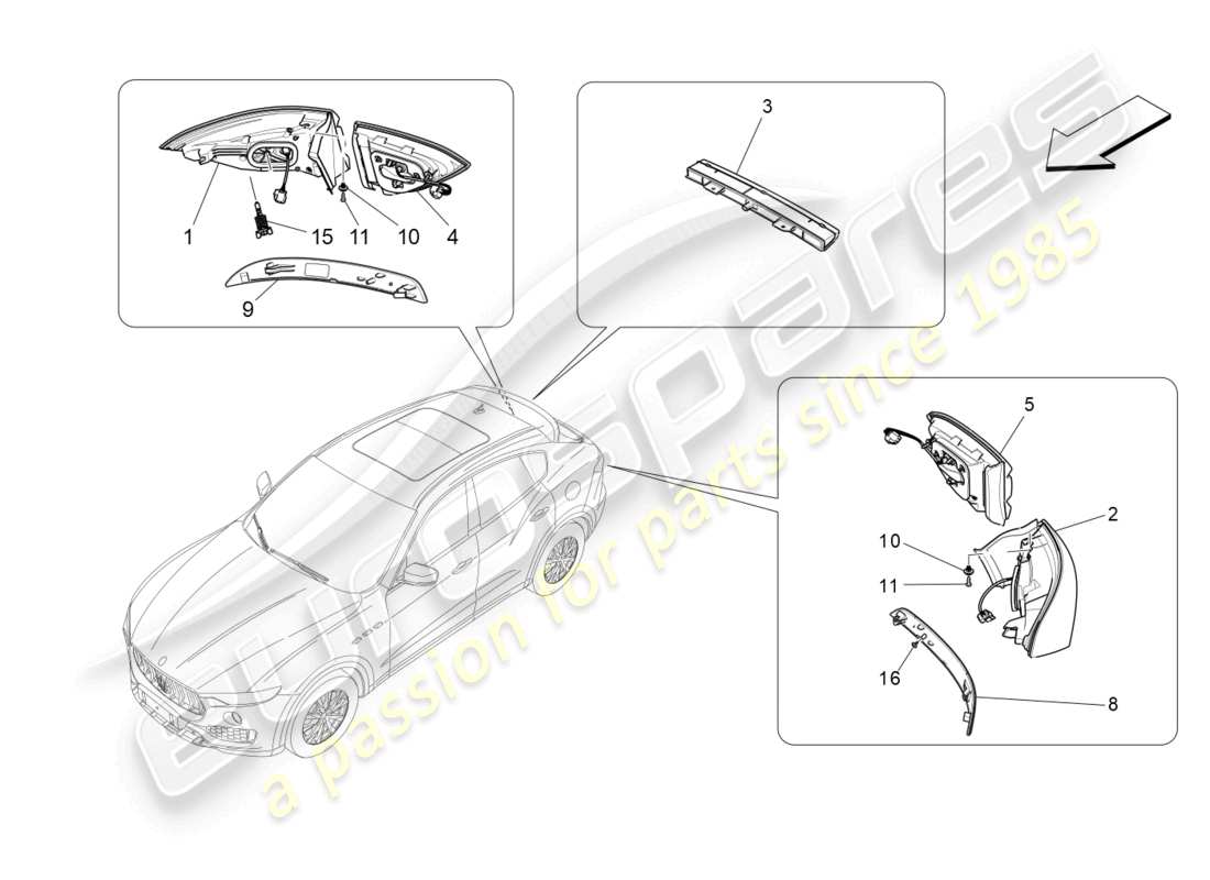 maserati levante trofeo (2020) taillight clusters part diagram