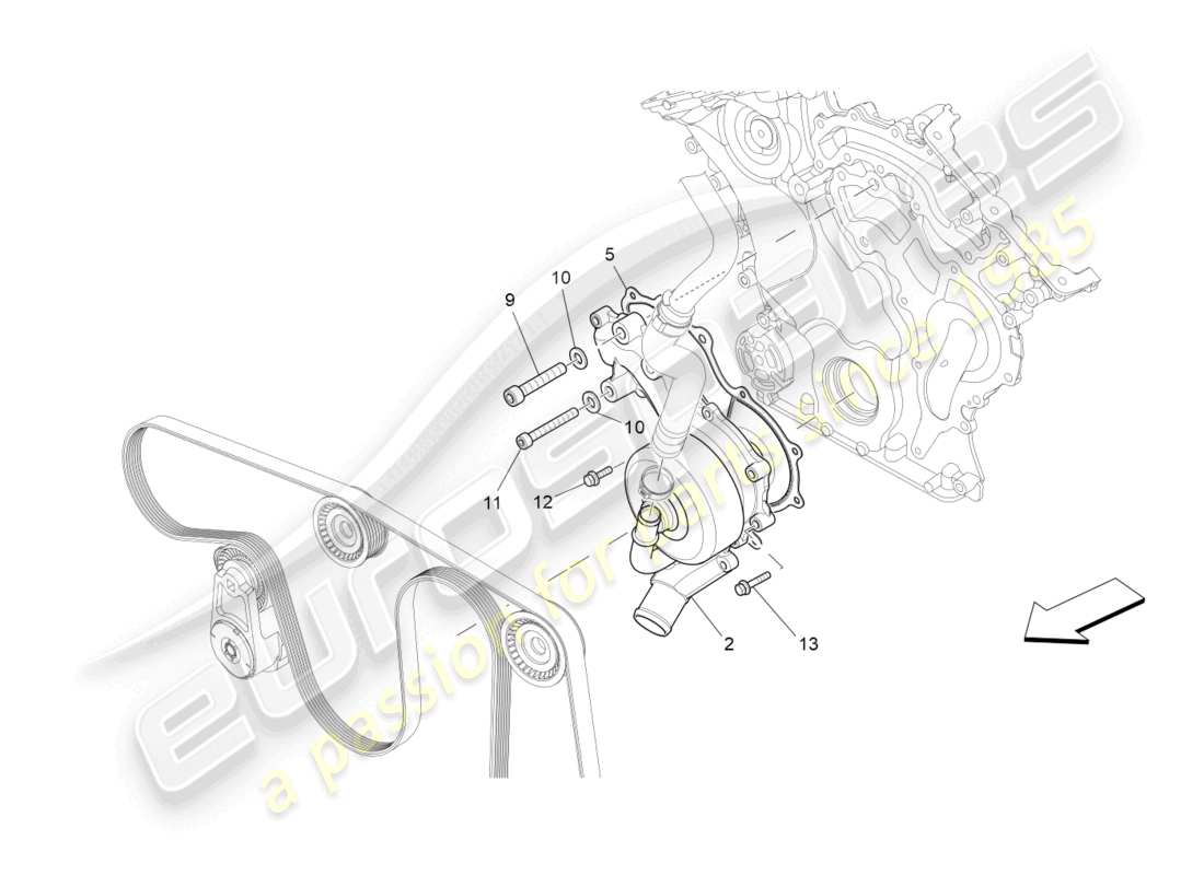 maserati levante (2020) cooling system: water pump part diagram