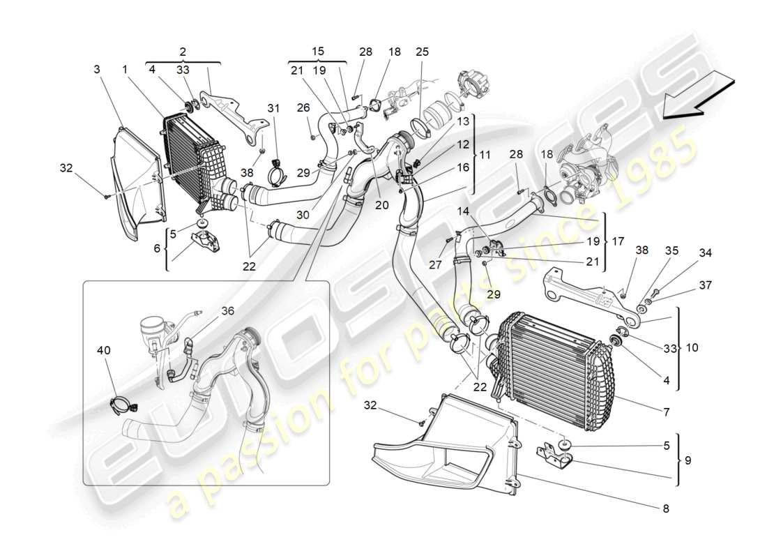 maserati levante (2017) intercooler system part diagram