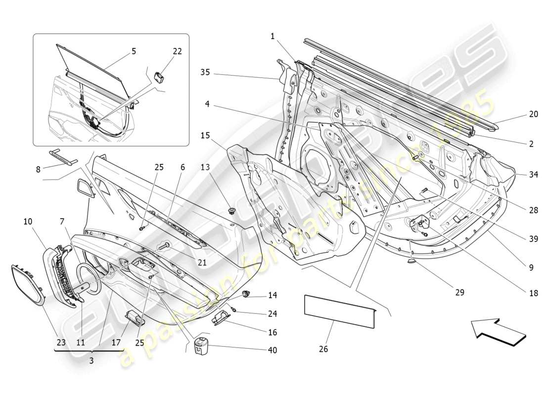 maserati quattroporte (2018) rear doors: trim panels part diagram