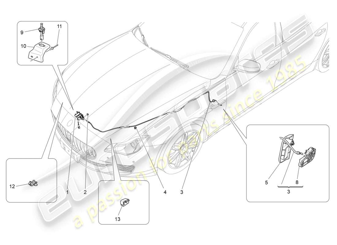 maserati quattroporte (2018) front lid opening button part diagram