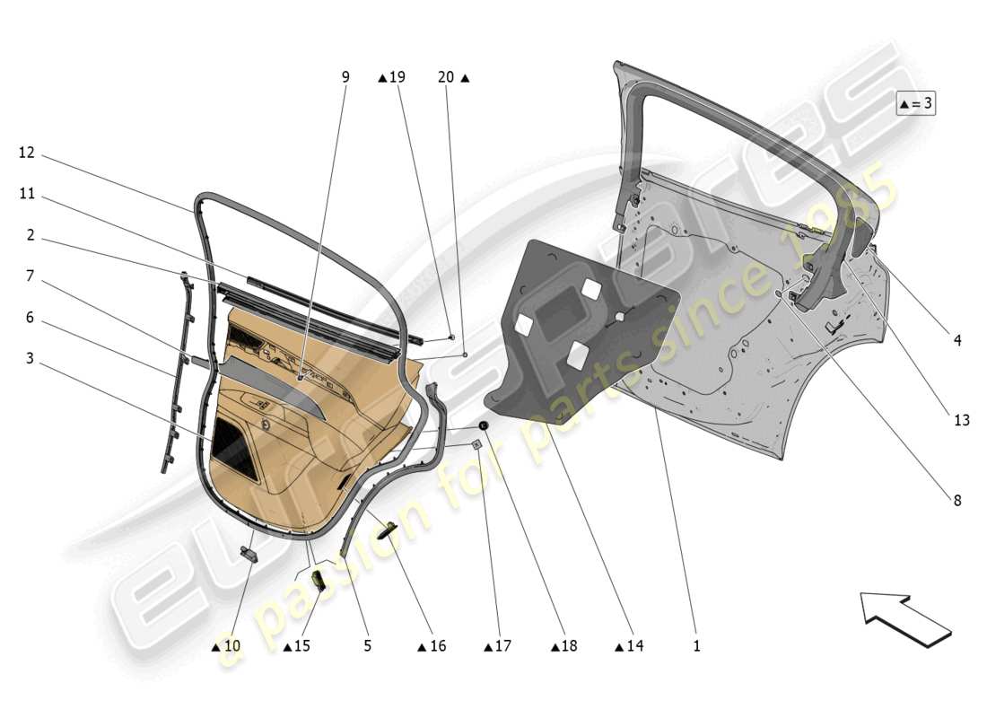 maserati grecale trofeo (2023) rear doors: trim panels part diagram