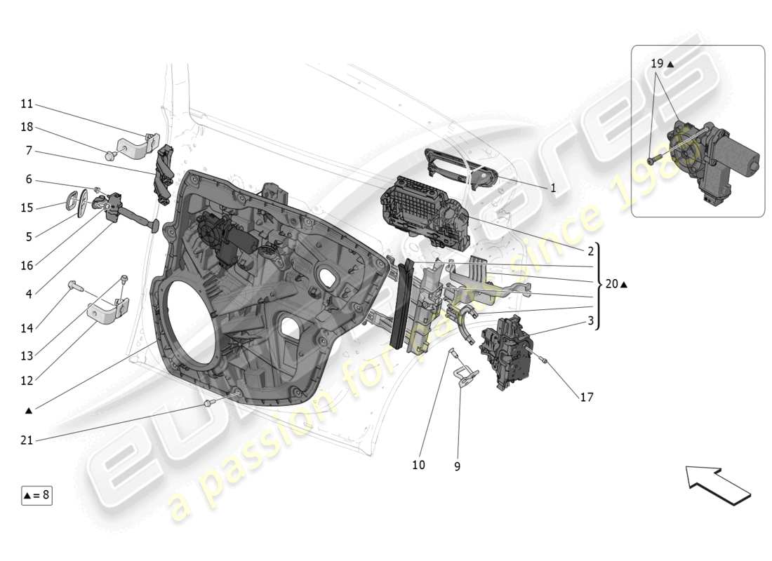 maserati grecale modena (2023) rear doors: mechanisms parts diagram