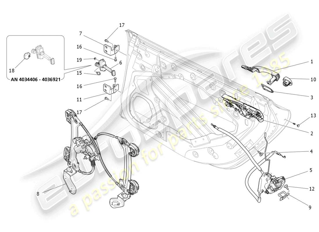 maserati quattroporte (2018) rear doors: mechanisms part diagram