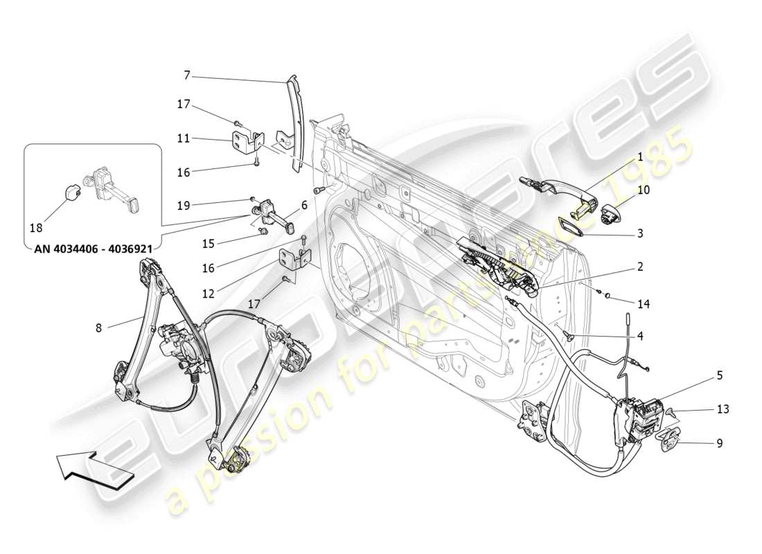 maserati quattroporte (2018) front doors: mechanisms part diagram