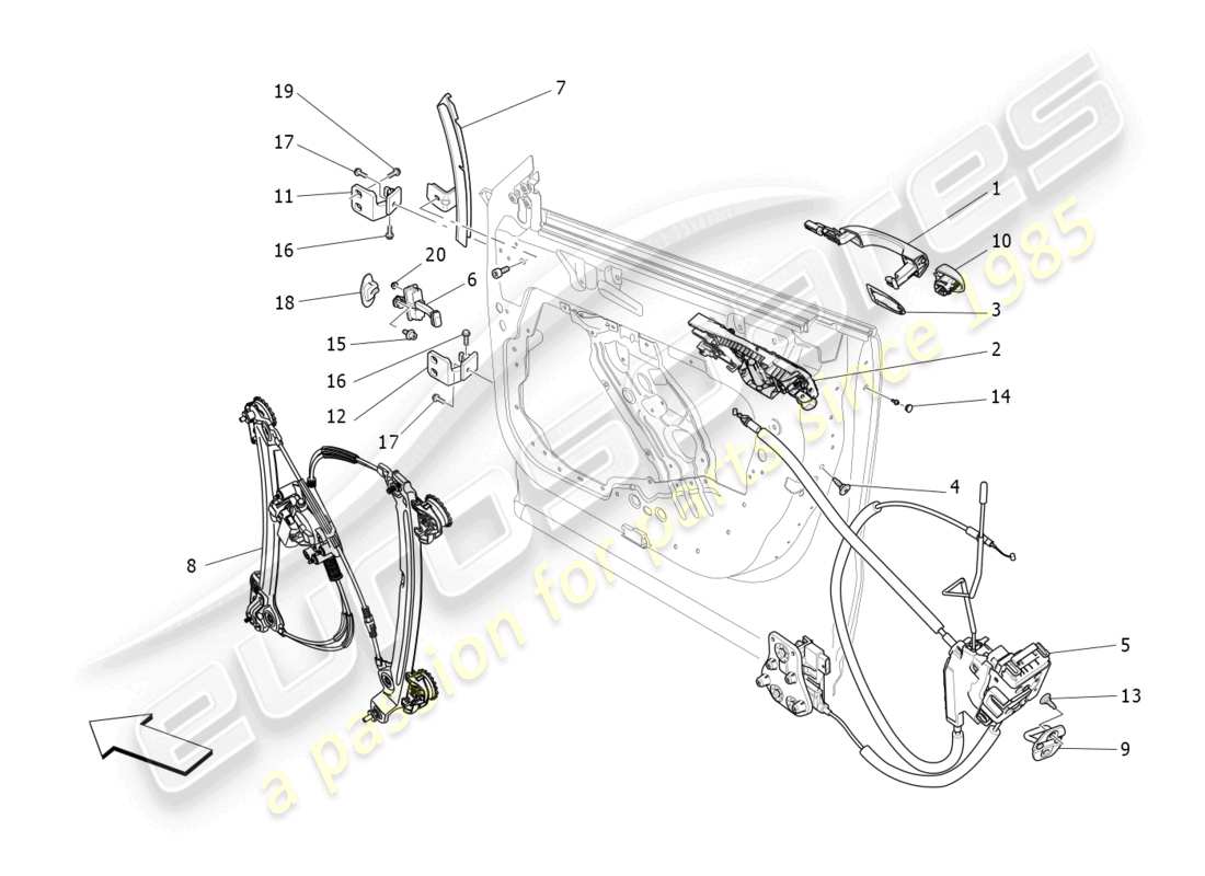 maserati levante (2020) front doors: mechanisms part diagram